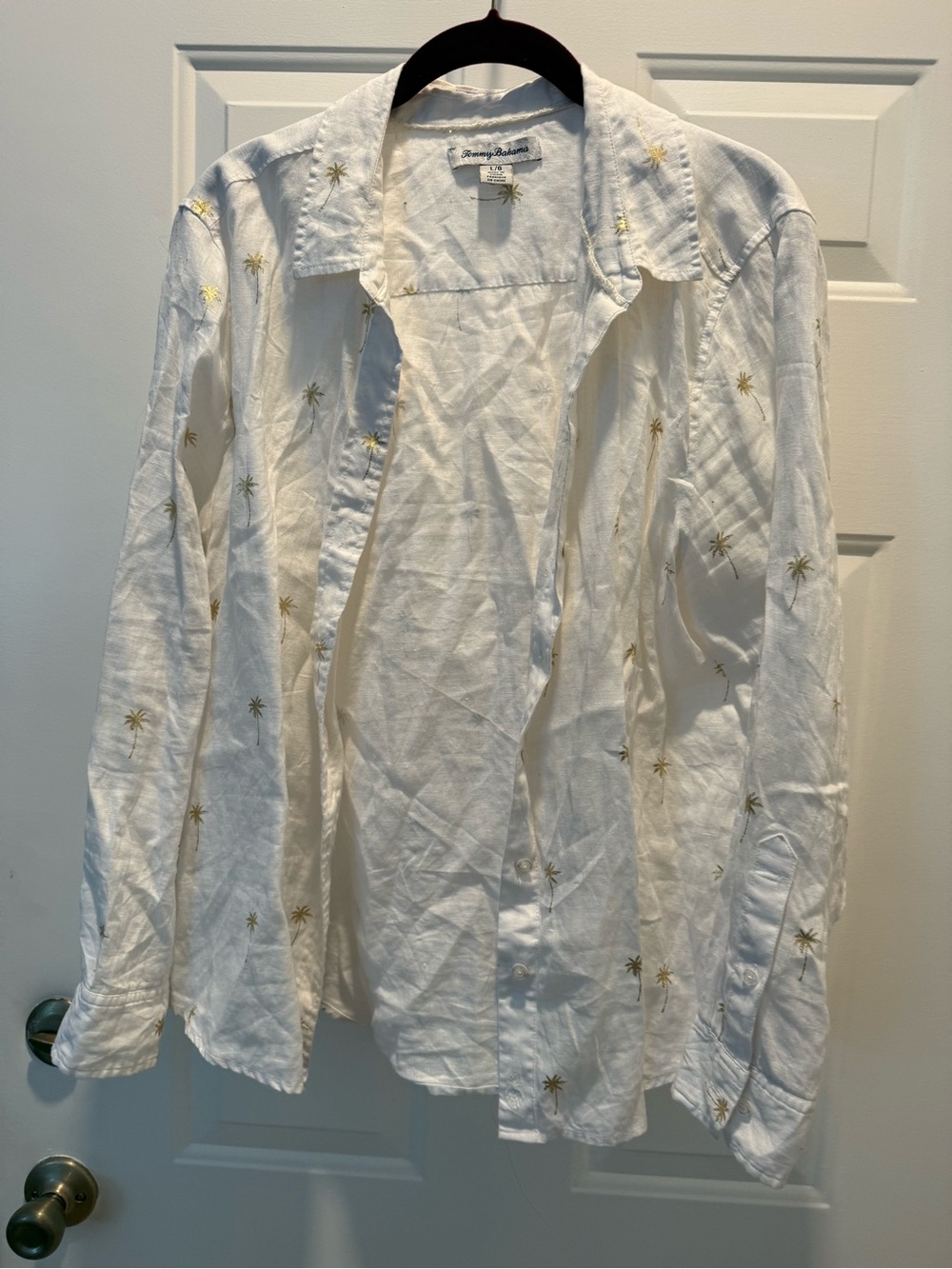 Tommy Bahama White Linen Shirt Jacket with Gold Palm Embroidery